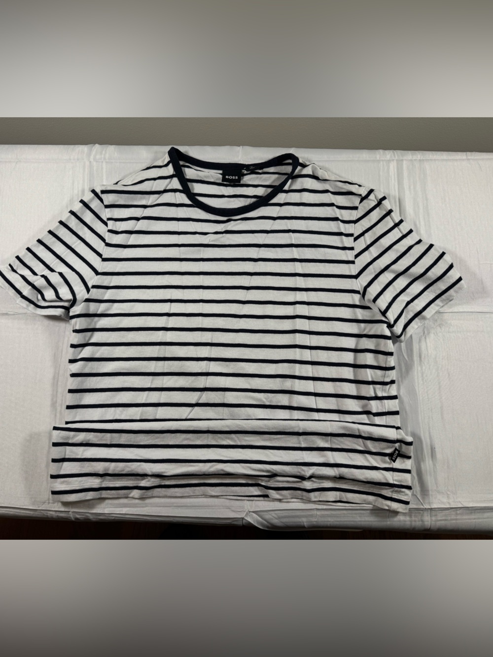 Boss White T-Shirt with Black Horizontal Stripes